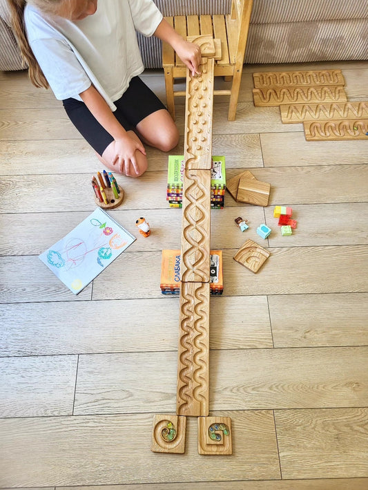 Wooden marble run track race