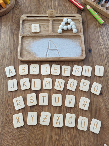 Read, write, create sand tray with German letters cards