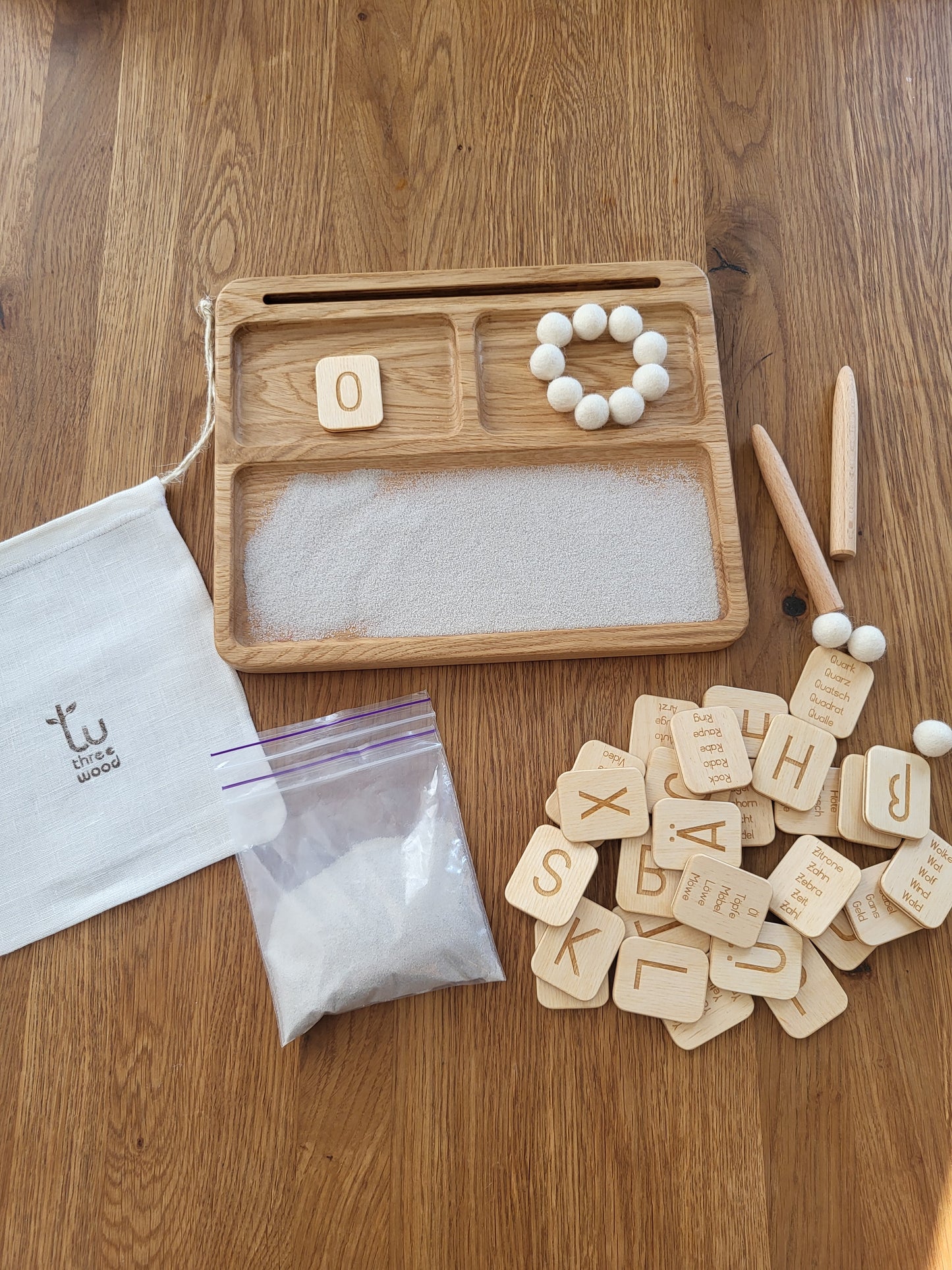 Read, write, create sand tray with German letters cards