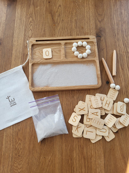 Read, write, create sand tray with German letters cards