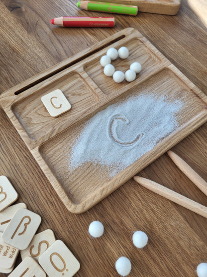 Read, write, create sand tray with German letters cards