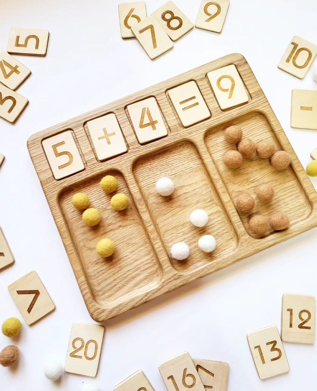 Montessori sorting tray with SQUARE sections, with numbers 1-10