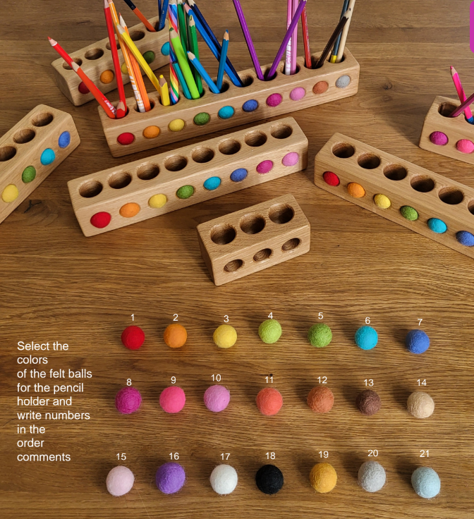 Wooden pencil holder with holes for felt balls PENCILS NOT INCLUDED
