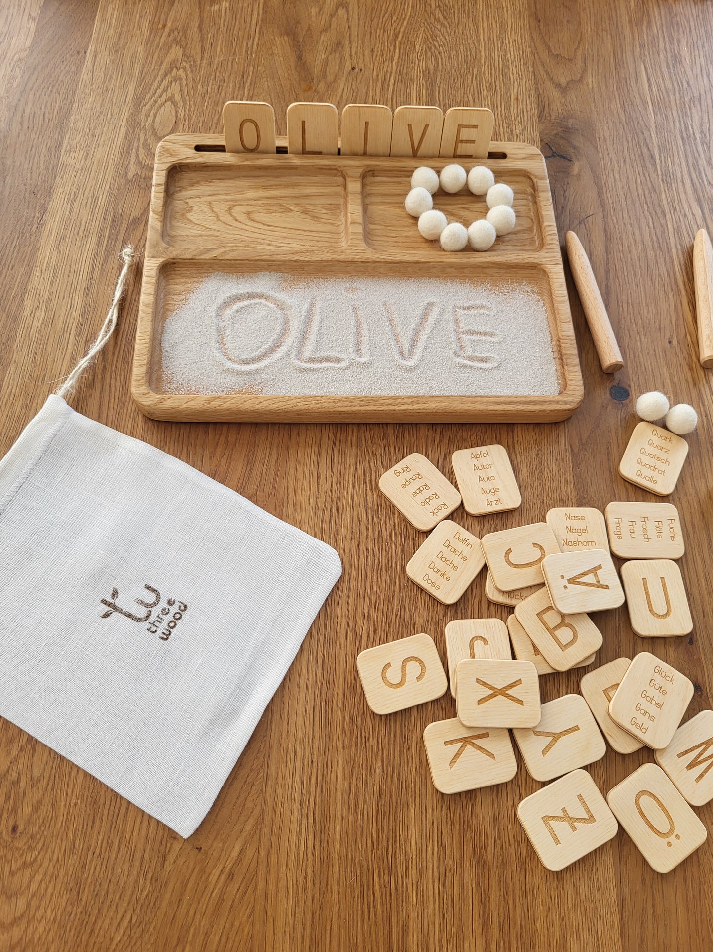 Read, write, create sand tray with German letters cards