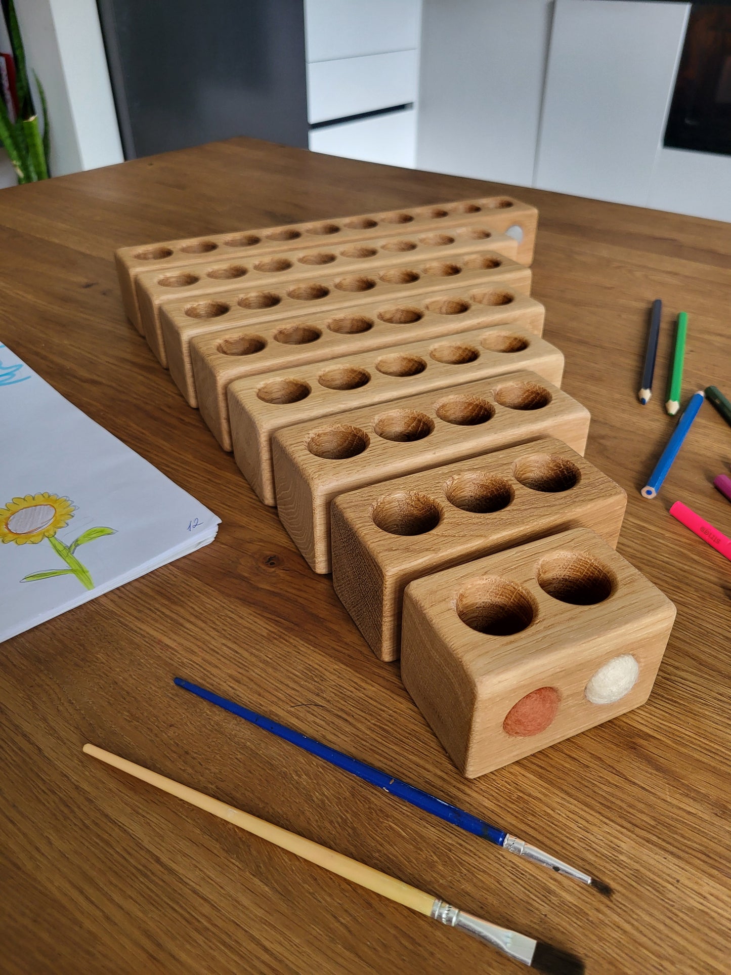 Wooden pencil holder with holes for felt balls PENCILS NOT INCLUDED