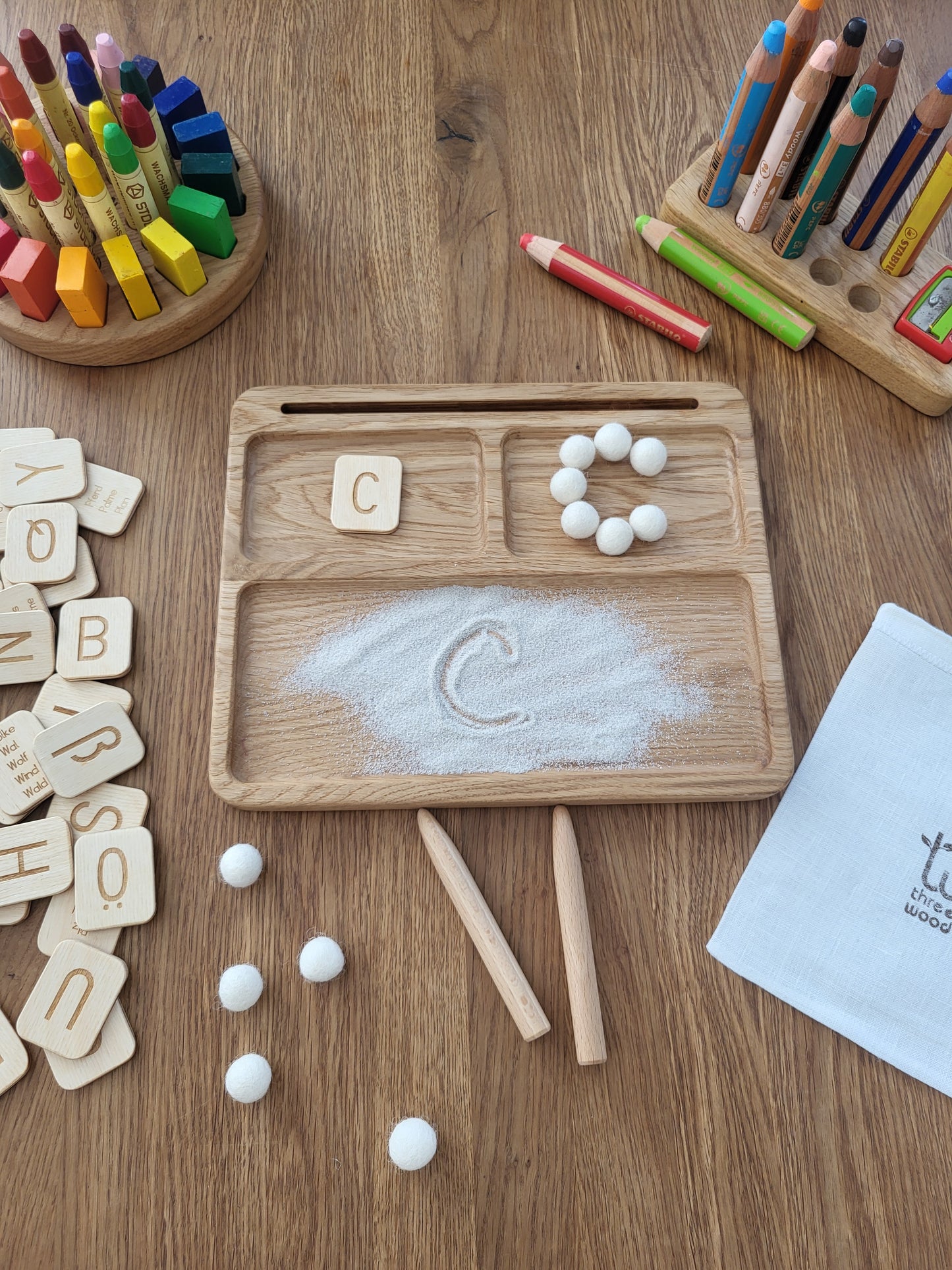 Read, write, create sand tray with German letters cards