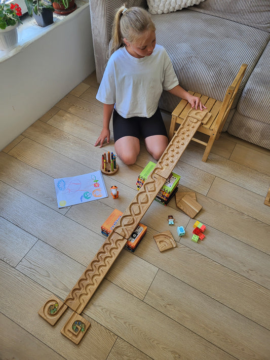 Wooden marble run track race