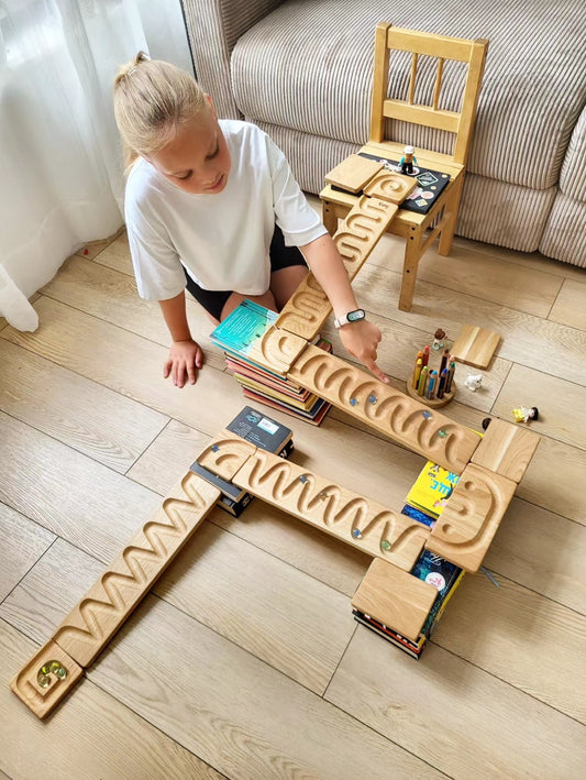 Wooden marble run track race