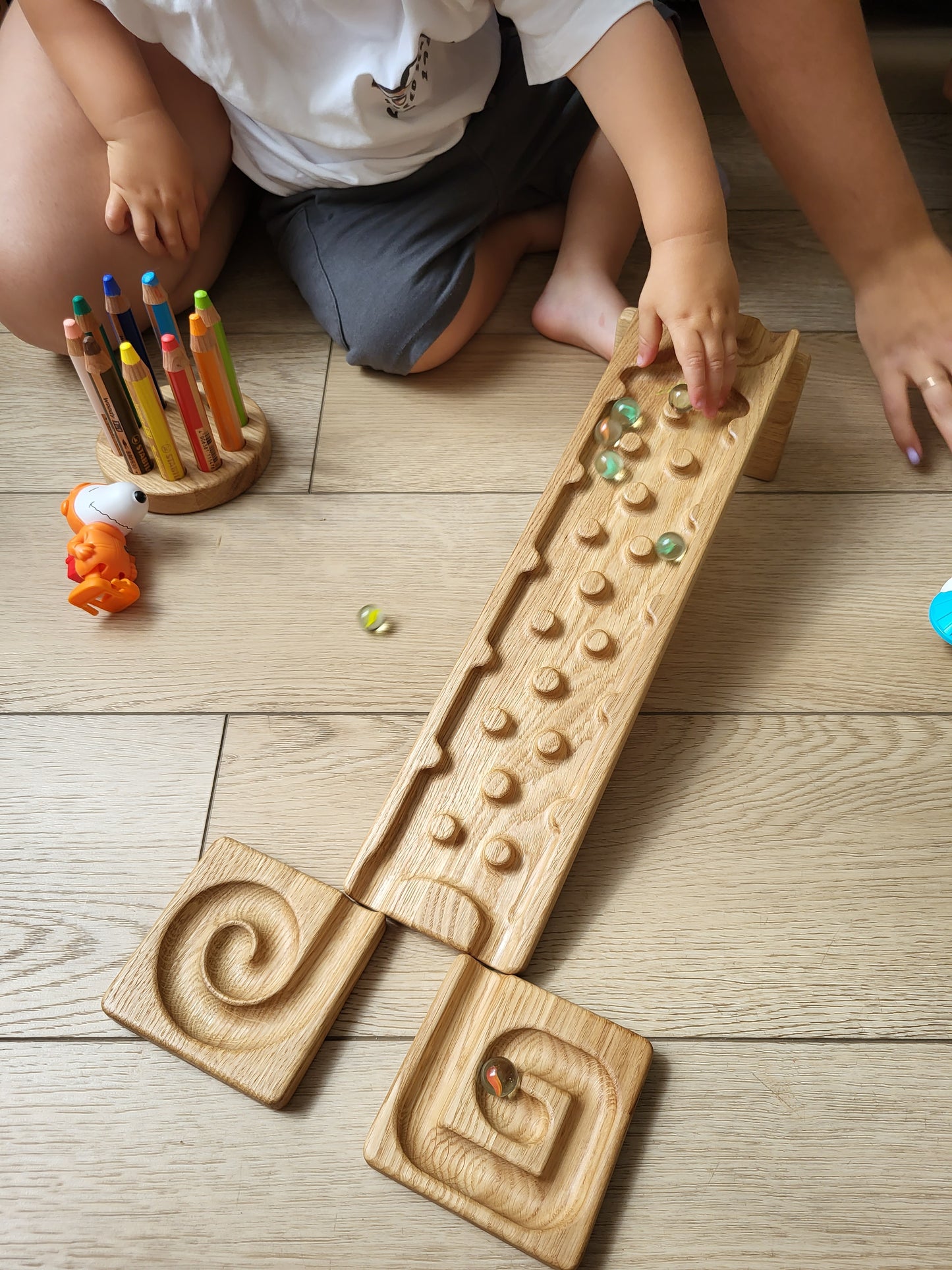 Wooden marble run track race