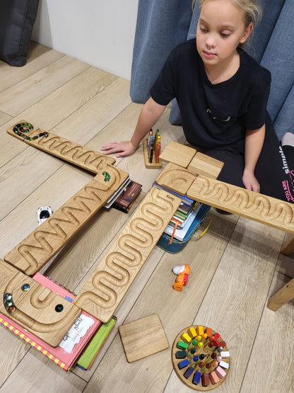 Wooden Marble Run Track Set