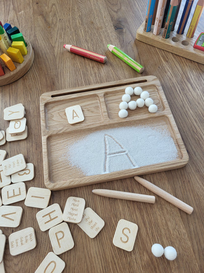 Read, write, create sand tray with German letters cards