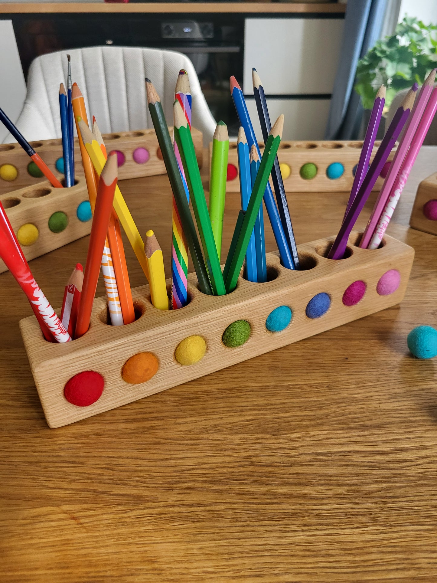 Wooden pencil holder with holes for felt balls PENCILS NOT INCLUDED