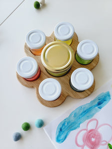 Waldorf paint jar holder for 7 jars, brush holder, watercolor painting, sorting tray, watercolor tray, pencil holder
