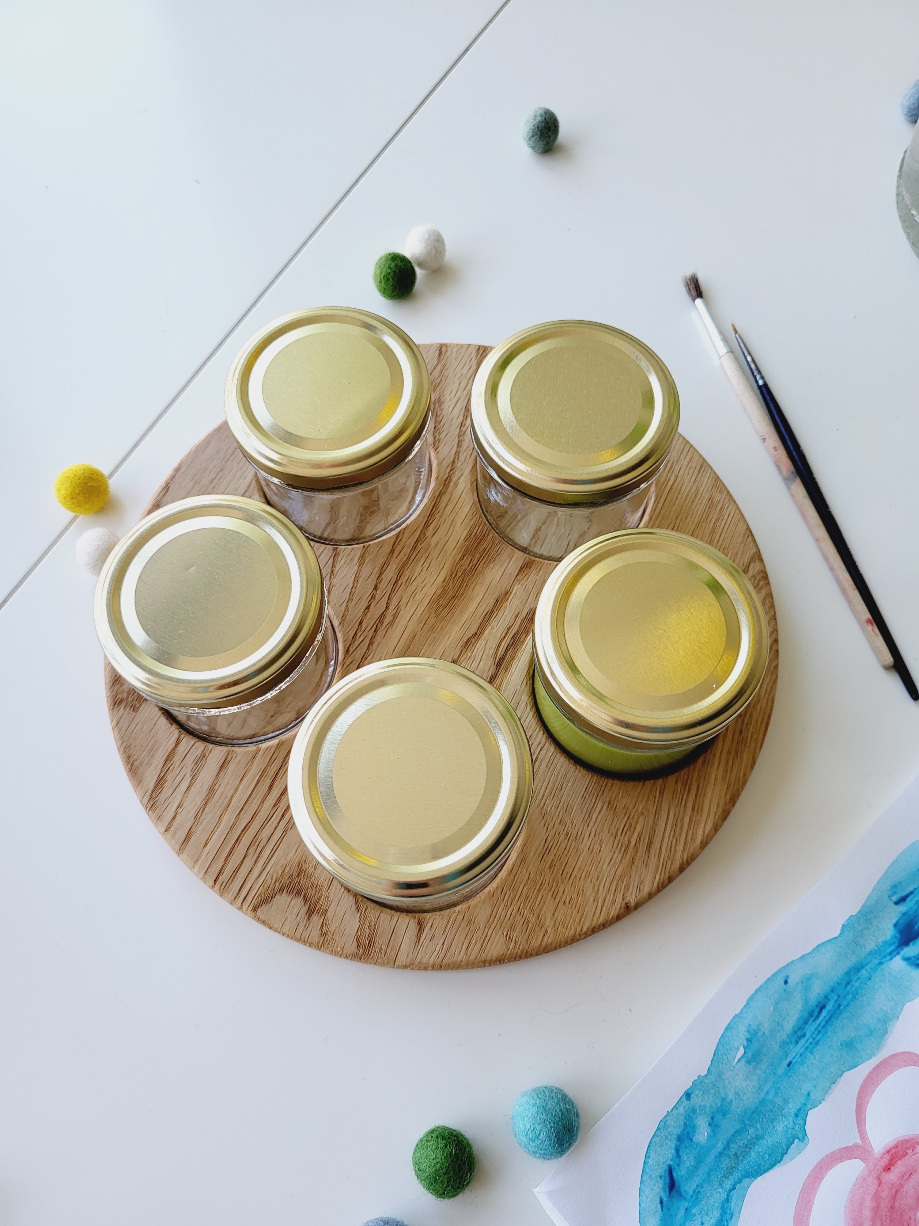 Waldorf paint jar holder round shaped, brush holder, watercolor painting, sorting tray, watercolor tray, pencil holder