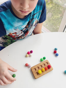 Ten frame with felt balls, Montessori educational materials
