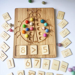 Wooden Ladybug Math board with set of numbers cards 1-20