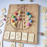 Load image into Gallery viewer, Wooden Ladybug Math board with set of numbers cards 1-20
