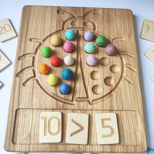 Wooden Ladybug Math board with set of numbers cards 1-20