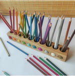 Load image into Gallery viewer, Wooden pencil holder with 10 holes for felt balls, desk organizer

