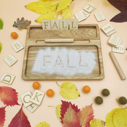 Sand tray with letters cards, educational materials for writing