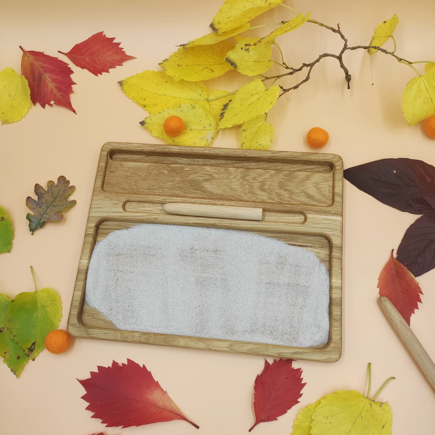 Sand tray with letters cards, educational materials for writing