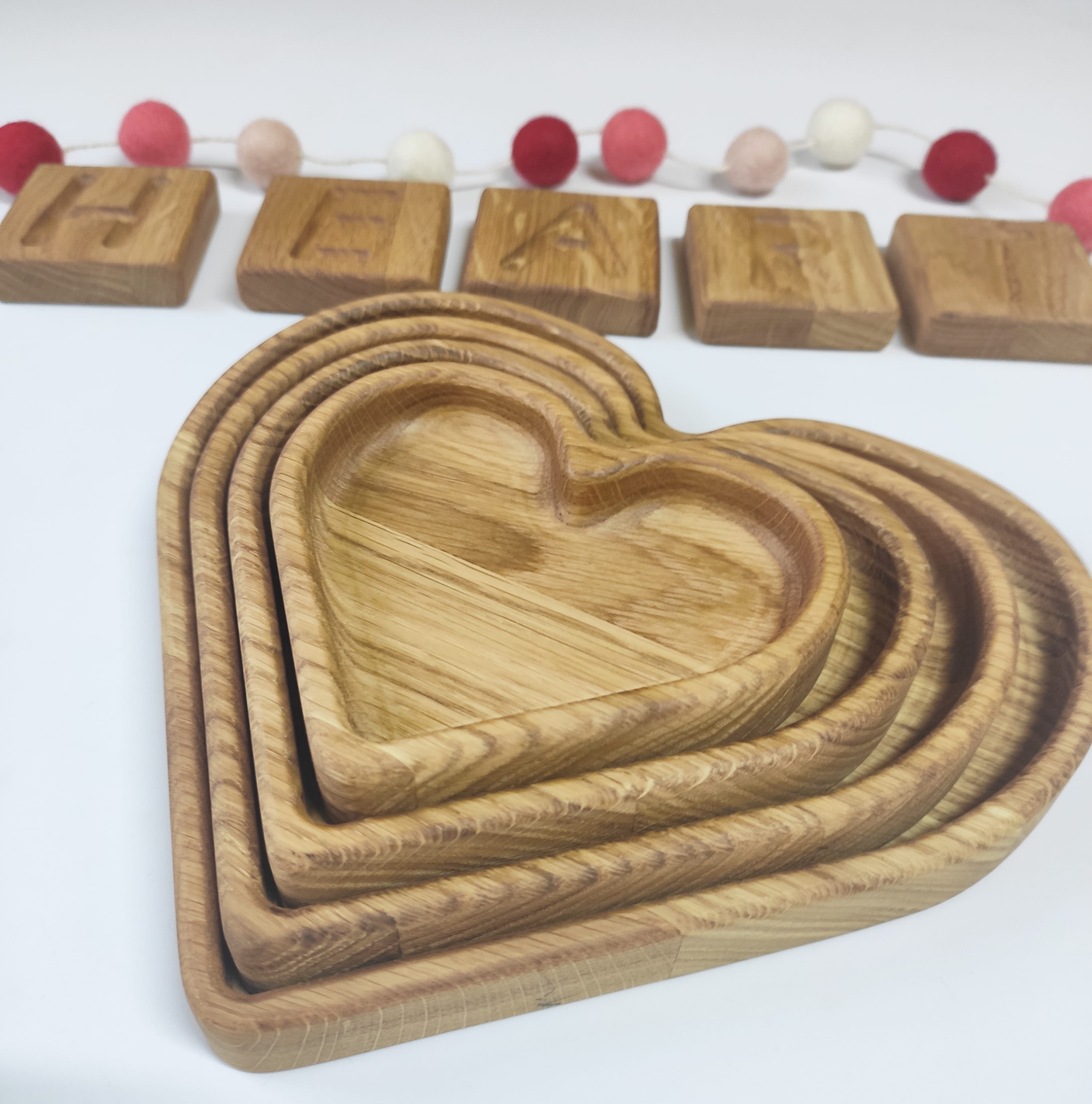 Heart shaped trays, sorting trays, jewelry trays, serving trays, oak plate, Valentine's Day gifts