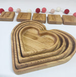 Load image into Gallery viewer, Heart shaped trays, sorting trays, jewelry trays, serving trays, oak plate, Valentine&#39;s Day gifts
