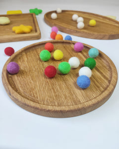 Montessori sorting trays, round, square and oval shaped