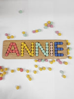 Load image into Gallery viewer, Wooden name board with felt balls
