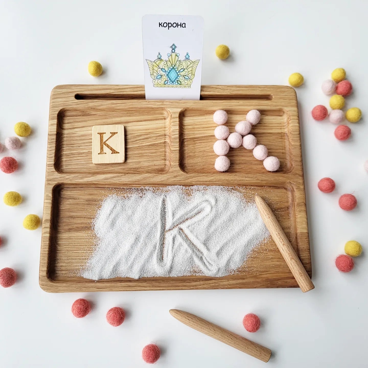 Read, write, create sand tray with letters cards