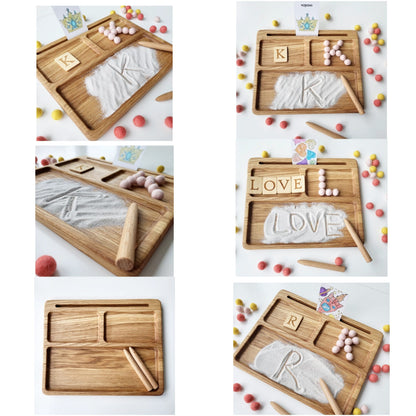 Read, write, create sand tray with letters cards