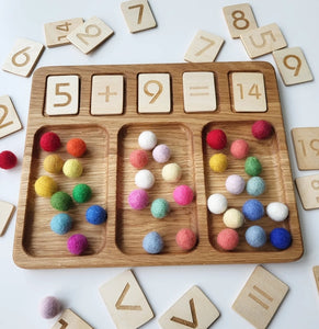 Math board 1-20 with trays and rainbow felt balls