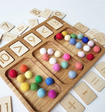 Load image into Gallery viewer, Math board 1-20 with trays and rainbow felt balls
