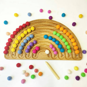 Rainbow Tracing board with 10 stripes and rainbow felt balls