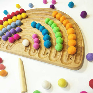 Rainbow Tracing board with 10 stripes and rainbow felt balls