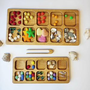 Montessori sorting trays with 10 sections WITHOUT numbers, small and big variations