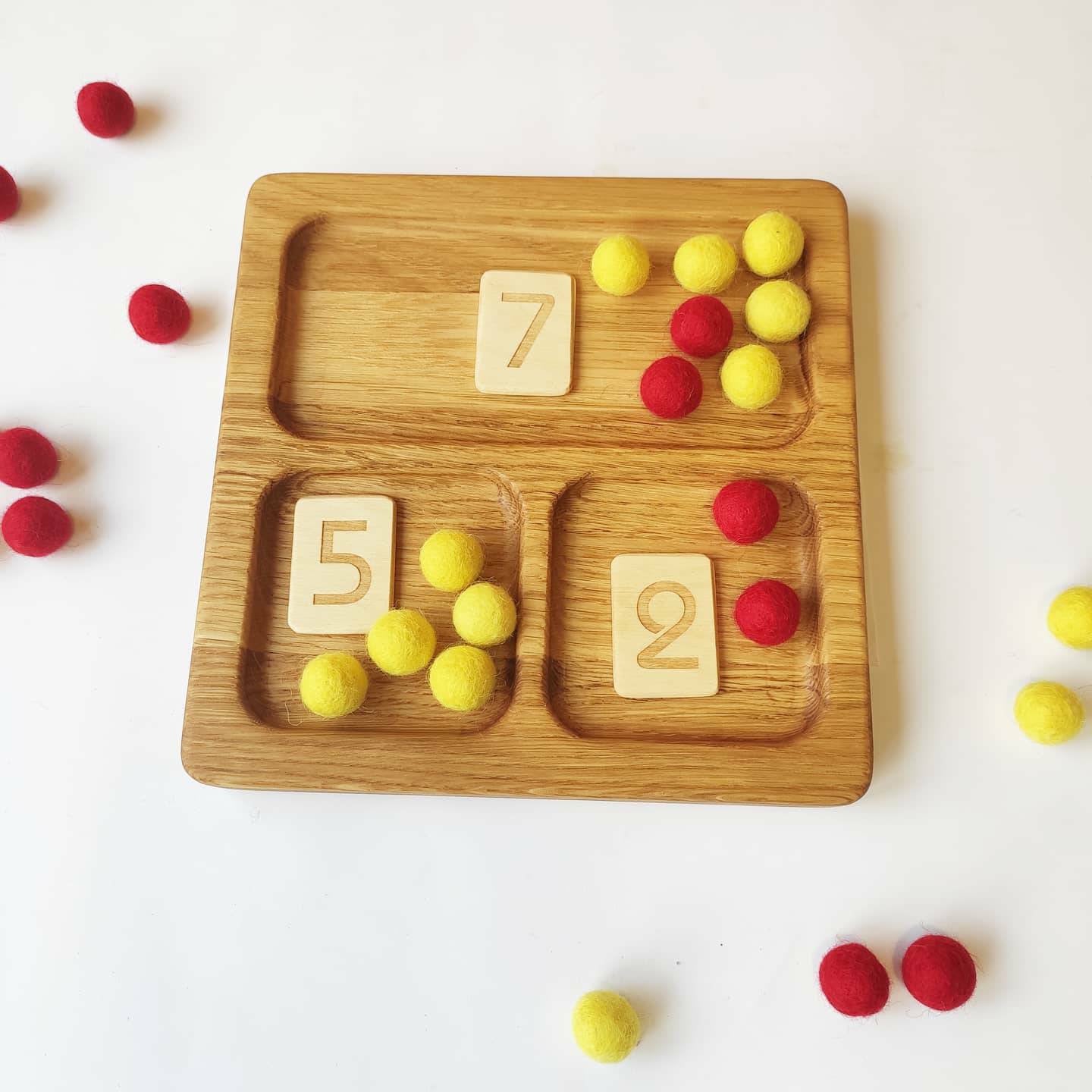 Montessori sorting tray with numbers cards 1-20(3 sections)