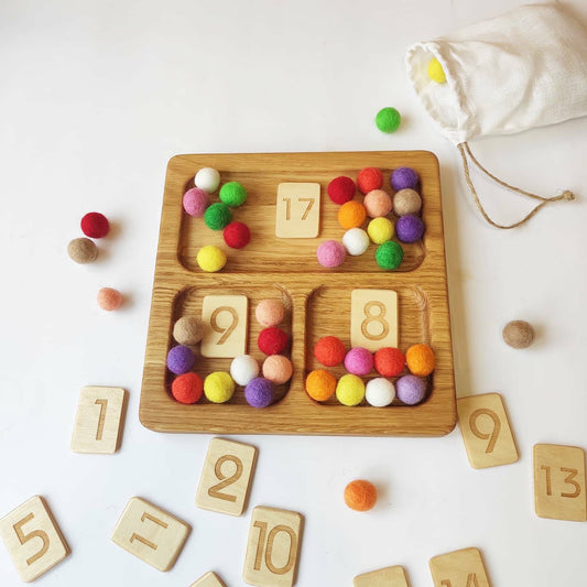 Montessori sorting tray with numbers cards 1-20(3 sections)