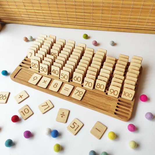 Montessori board with cards 1-100 for learning numbers and counting