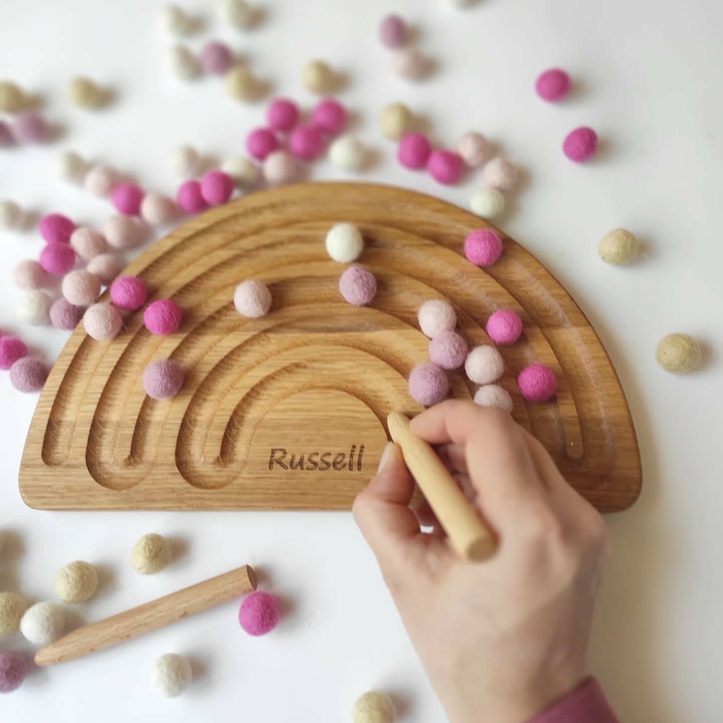 Rainbow board with 5 stripes, pink felt balls