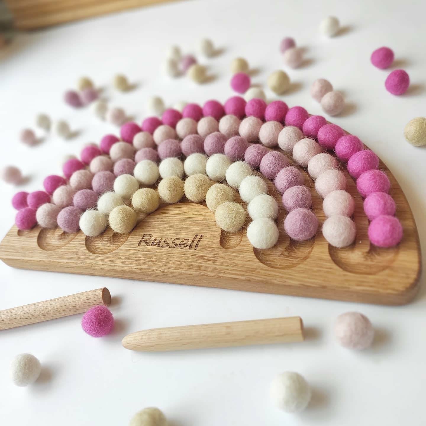 Rainbow board with 5 stripes, pink felt balls