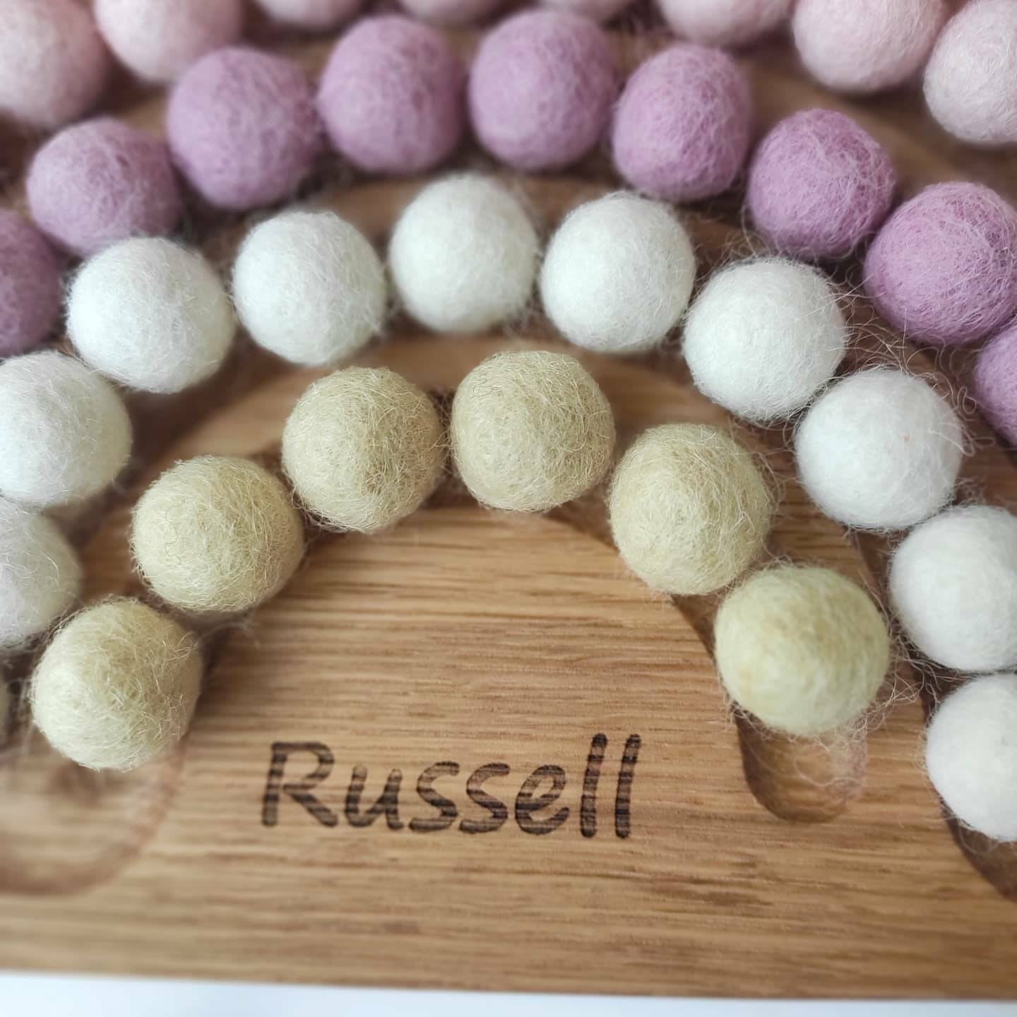 Rainbow board with 5 stripes, pink felt balls