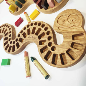 Caterpillar shaped holder for Stockmar blocks and sticks crayons