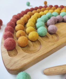 Rainbow tracing board with 5 stripes, waldorf felt balls