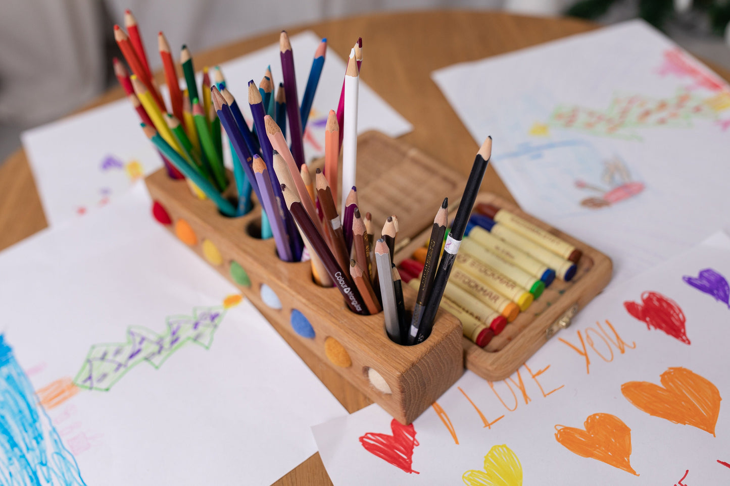 Pencil holder Montessori wood desk organizer desk decor office organizer kids artwork gift waldorf homeschool birthday gift