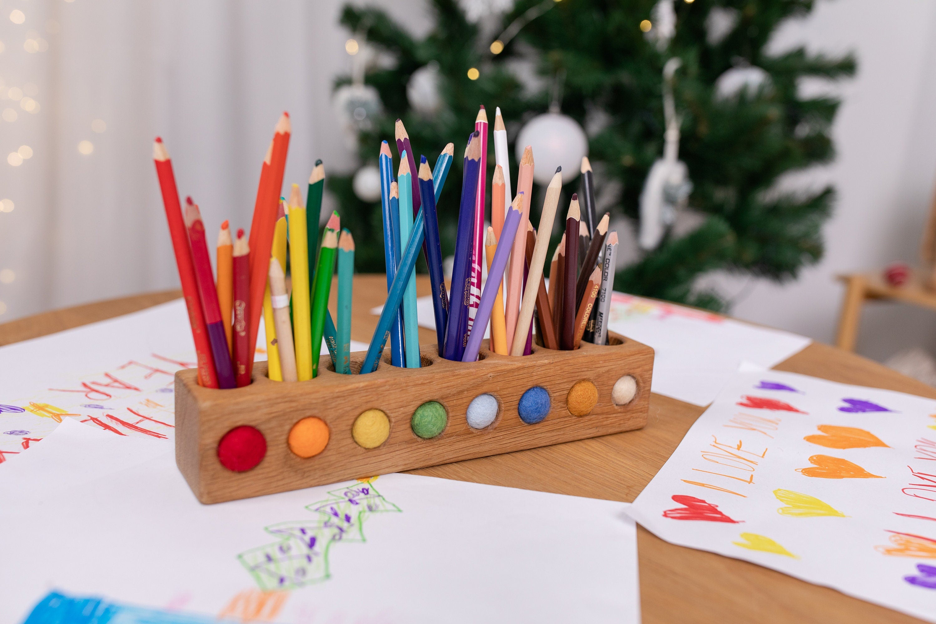Pencil holder Montessori wood desk organizer desk decor office organizer kids artwork gift waldorf homeschool birthday gift